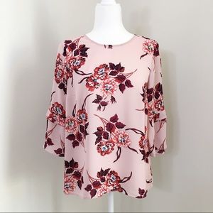 NWT Nordstrom Rack DR2 Flowy 3/4 Sleeve Soft Pink Floral Blouse Size S